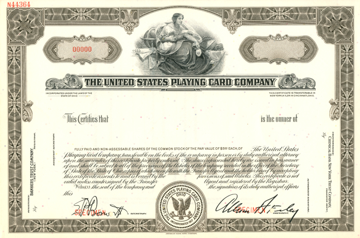 United States Playing Card Co. - Specimen Stock Certificate